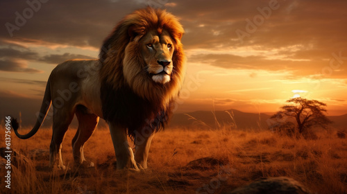 Majestic Lion in the Golden Twilight.
