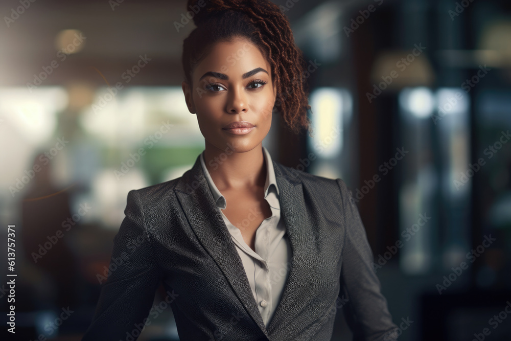 Bllack woman in a business suit standing in a confident pose. Woman's ...