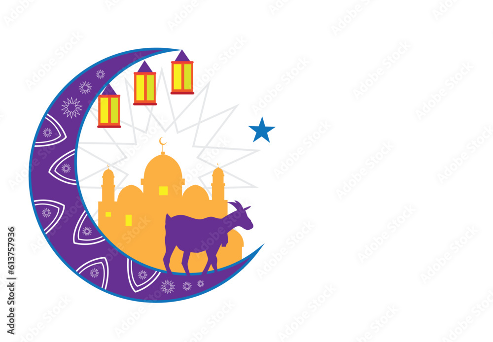 Obraz premium Muslim Feast eid-al Adhad or Feast of Sacrifice Goat version. Editable Clip Art.