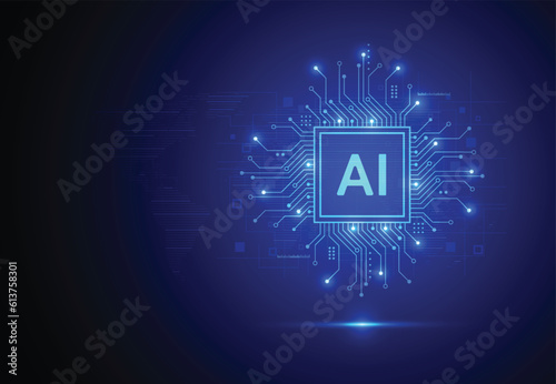 Artificial intelligence chipset on circuit board in futuristic concept technology artwork for web, banner, card, cover. Vector illustration