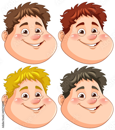 Happy chubby boy face in different hair colour