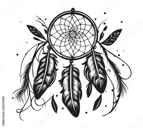 Dream catcher in boho style sketch hand drawn illustration