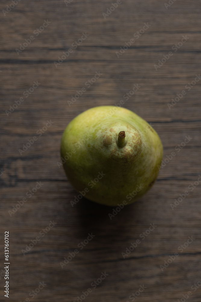 pear viewed from above on wooden background pear viewed from above on wooden background