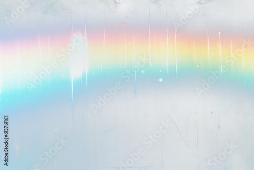 Film  distressed background with rainbow leak  effect. Abstract grunge weathered  with noise, scratches and colorful prism lens flare. Stained smeared glass  filter