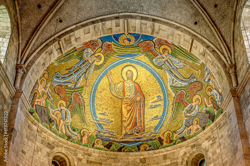 Photography Christ on judgment day a glass mosaic in tha apse of Lund cathedral