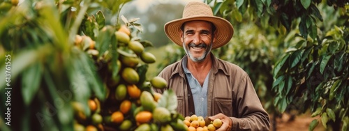 farmer on arabica coffee plantation   AI Generative