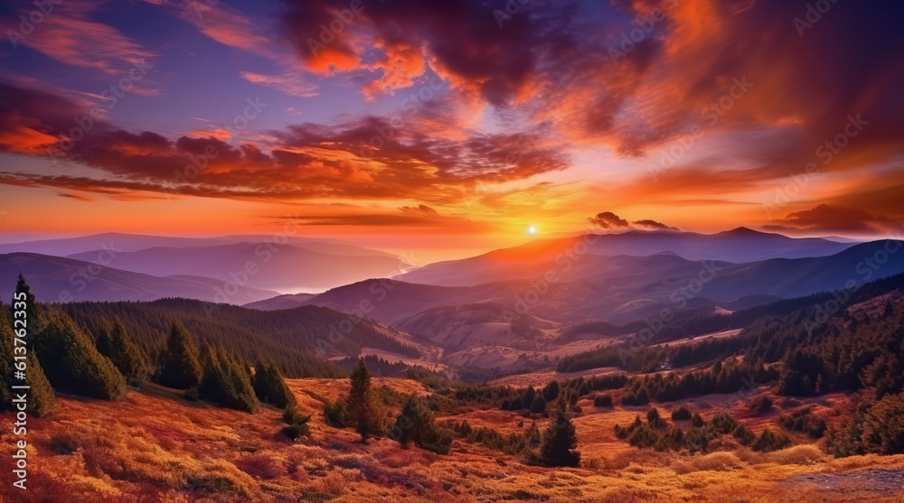 sunset in the mountains, sunrise landscape
