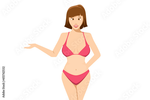 Cartoon woman wearing swimsuit on isolated background, Vector illustration.