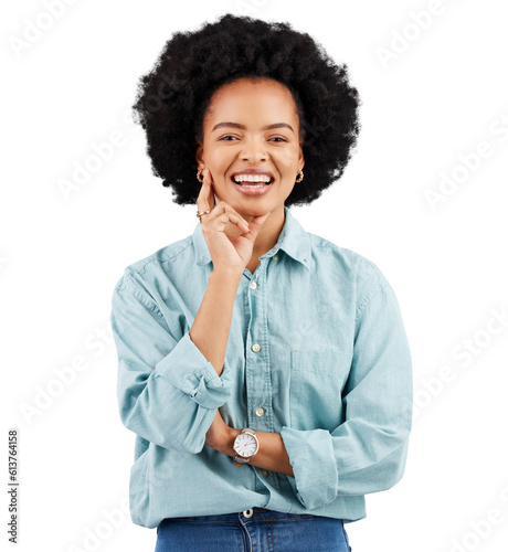 Fashion, happy and portrait of confident black woman on png, isolated and transparent background. Trendy style, casual clothes and female person with positive attitude, confidence and happiness