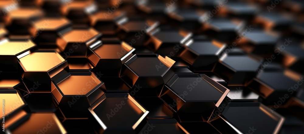 3D rendering of abstract metallic background with hexagons in black color 3D rendering of abstract metallic background with hexagons in black color
