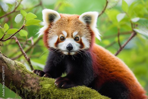 red panda on a tree trunk