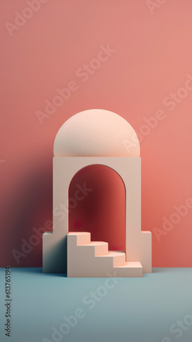 Wallpaper Mural A pink and white arch with stairs in front of a pink wall. Generative AI. Pedestal for cosmetic products. Empty presentation stage. Torontodigital.ca