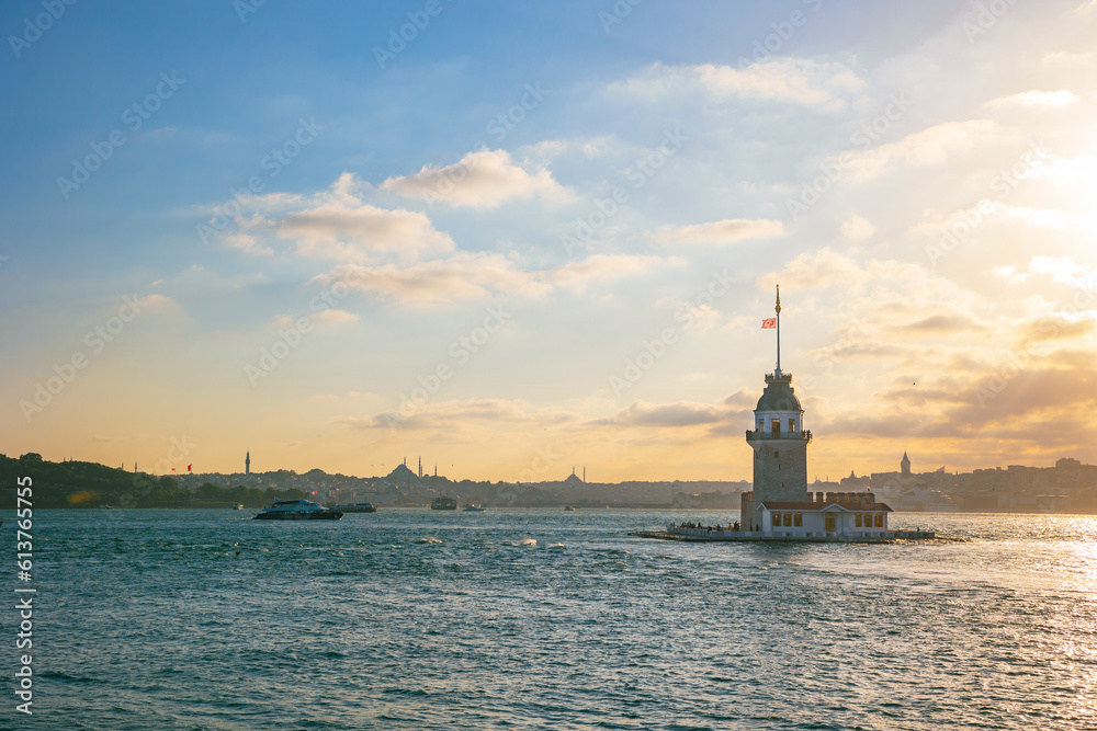 Visit Istanbul. Kiz Kulesi aka Maiden's Tower and cityscape of Istanbul