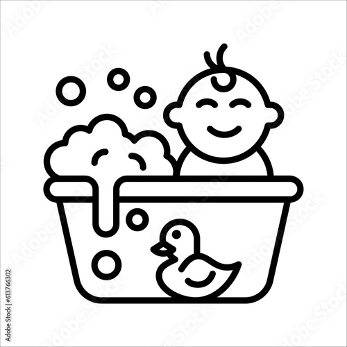 Outline baby bath tub vector icon. Baby bath tub illustration for web design, vector illustration on white background