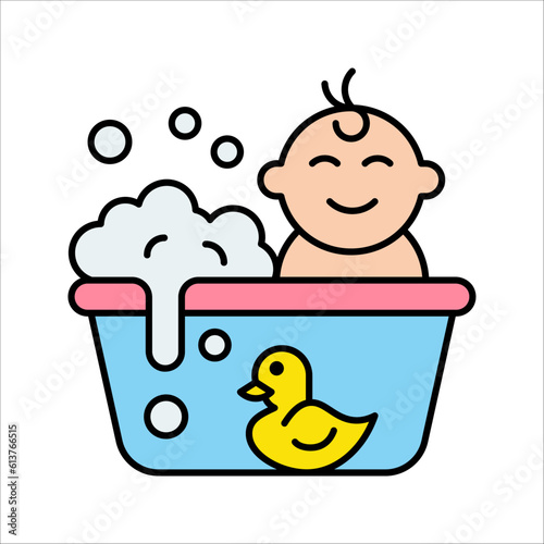Outline baby bath tub vector icon. Baby bath tub illustration for web design, vector illustration on white background