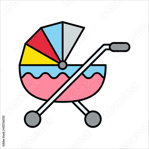 stroller, pram, baby icon. Baby carriage icon. Thin linear baby carriage outline icon isolated on white background