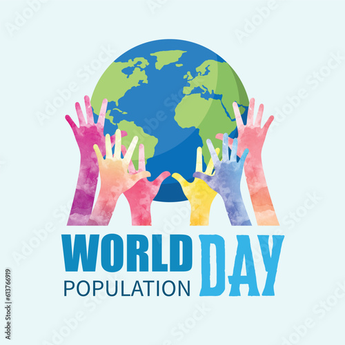 World population day flat vector illustration with colorful and text