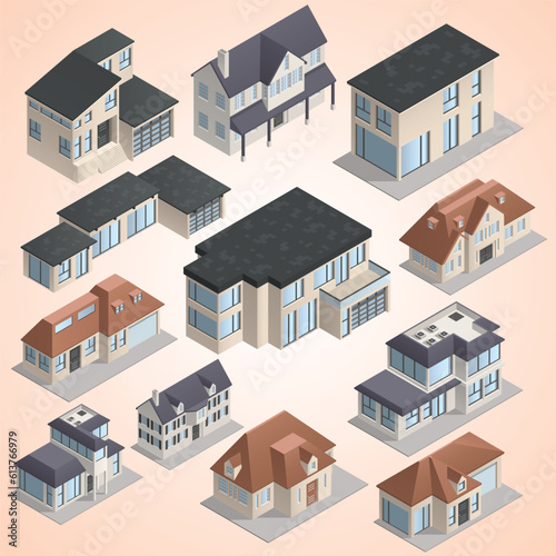 industrial buildings isometric set elements factories power plants constructor isolated city skyscrapers isometric set isolated images with outdoor looks modern buildings blank © enggar