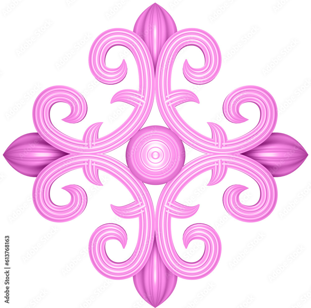 3D illustration render element of openwork decor of different colors on transparent background