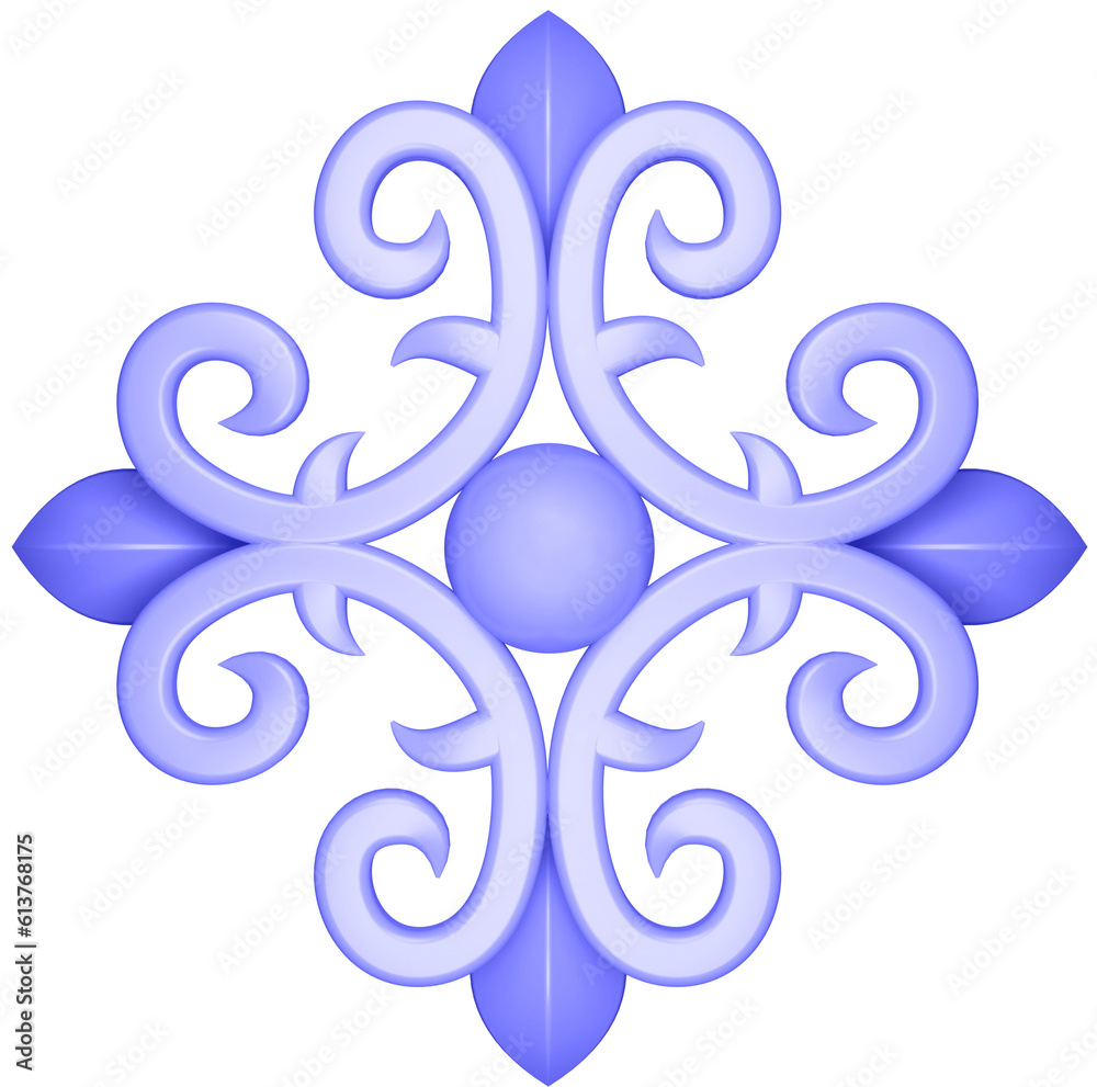 Fototapeta premium 3D illustration render element of openwork decor of different colors on transparent background