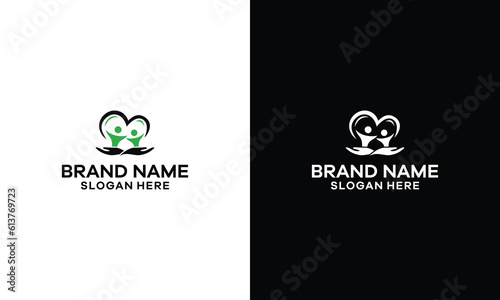 Heart logo and people design, charity and support vector concept, love and happy life vector illustration.