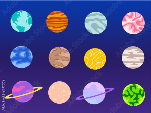 Colorful Planet on Galaxy Illustration Set
