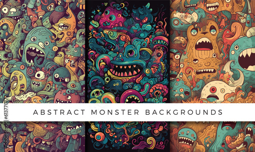 Illustrations of abstract monster background patterns 