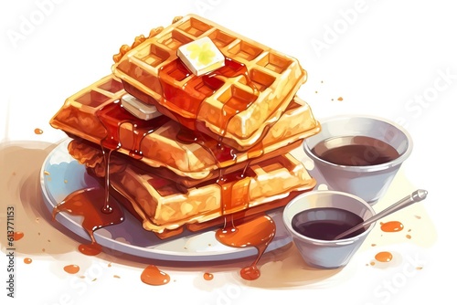 Waffles illustration Food illustration.Generative AI 