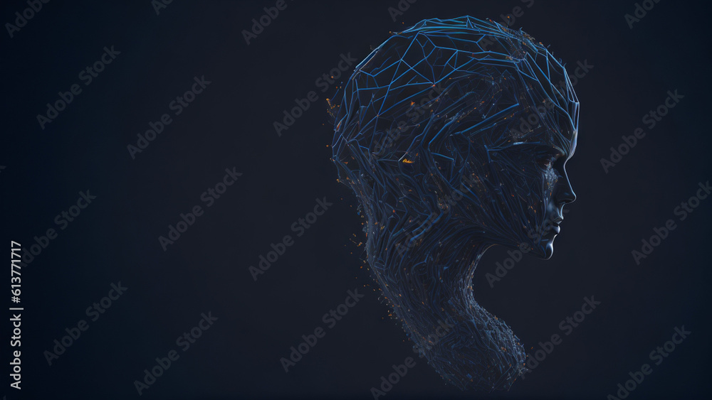 Obraz premium Artificial intelligence with neural connections in the form of an android head.