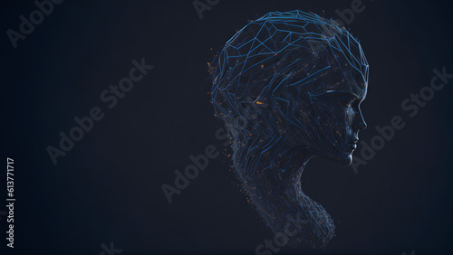 Artificial intelligence with neural connections in the form of an android head.