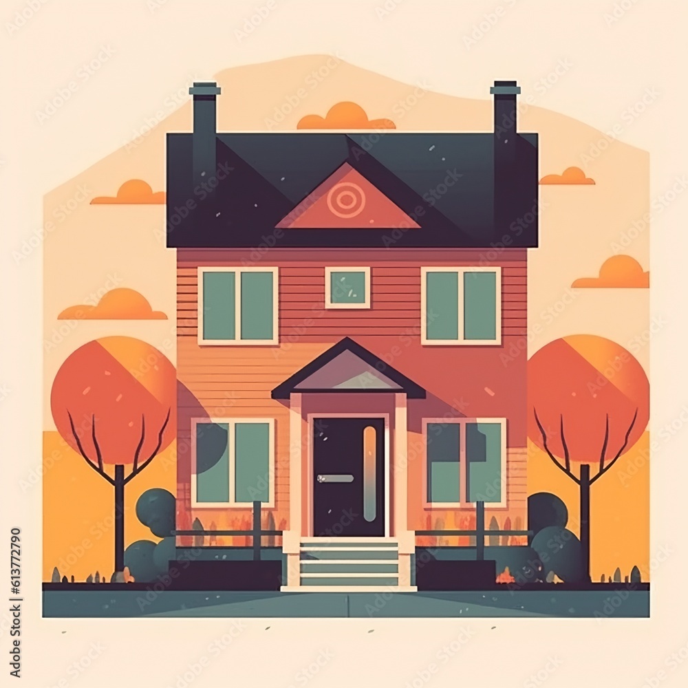 flat illustration of traditional house. Generative ai