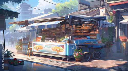 A food cart on the side of a street. Generative AI.