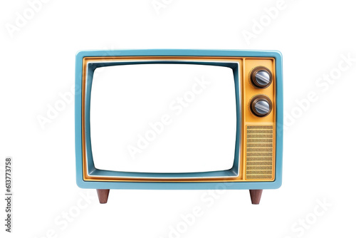 An old vintage retro tv television set with blank screen and isolated on a white background. 
