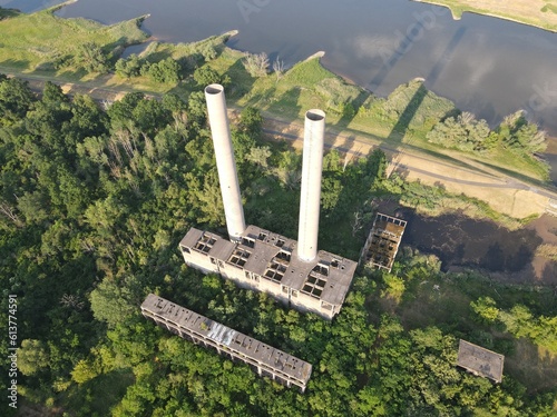 Lost Place, Vogelsang power station, on the Oder river, border between Germany and Poland. photo