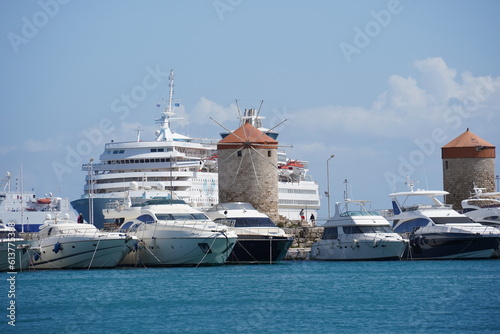 Mandraki Harbor in the Dodecanese island of Rhodes, Sailing-boats