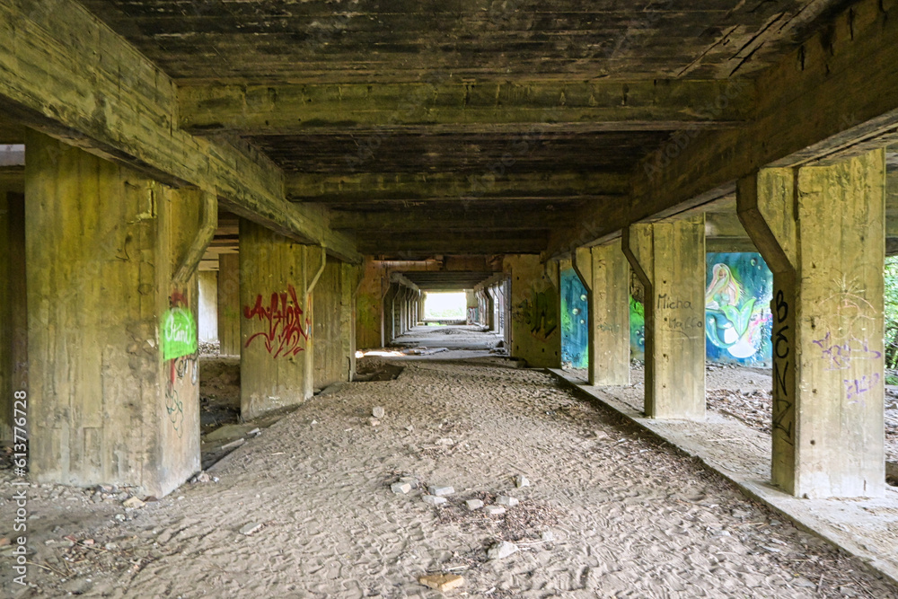 Fototapeta premium Lost Place, Vogelsang power station, on the Oder river, border between Germany and Poland.