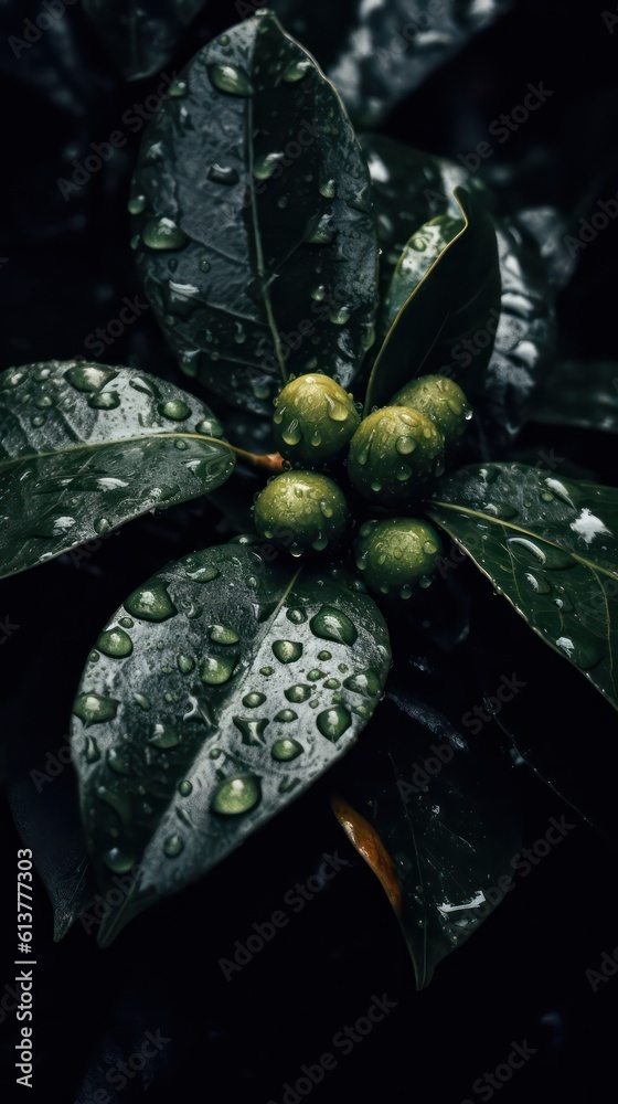 a photo of a bunch of lemon Leaf surrounded by drops of rain water generative ai a photo of a bunch of lemon Leaf surrounded by drops of rain water generative ai