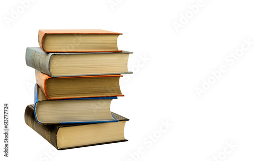 A pile of old books isolated on white background