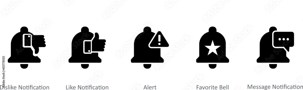A set of 5 Contact icons as dislike notifiation, like notification, alert A set of 5 Contact icons as dislike notifiation, like notification, alert