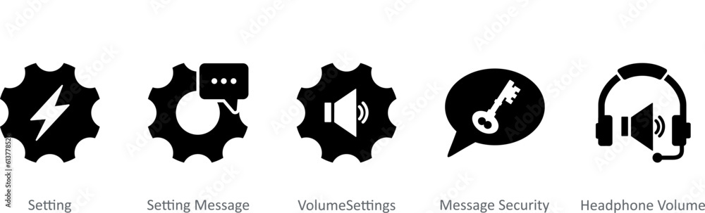 A set of 5 Contact icons as setting, setting message, volume settings A set of 5 Contact icons as setting, setting message, volume settings