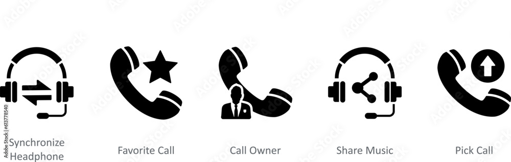 Fototapeta premium A set of 5 Contact icons as synchronize headphone, favorite call, call owner