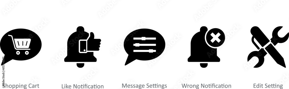 A set of 5 Contact icons as shopping cart, like notification, message settings A set of 5 Contact icons as shopping cart, like notification, message settings