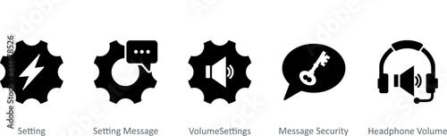A set of 5 Contact icons as setting, setting message, volume settings