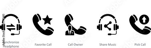 A set of 5 Contact icons as synchronize headphone, favorite call, call owner