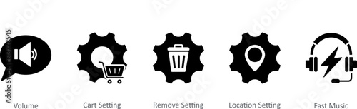 A set of 5 Contact icons as volume, cart settings, remove settings
