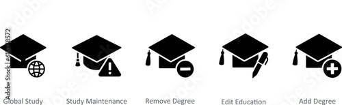 A set of 5 Contact icons as global study, study maintenance, remove degree