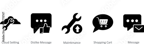 A set of 5 Contact icons as cloud setting, dislike message, maintenance