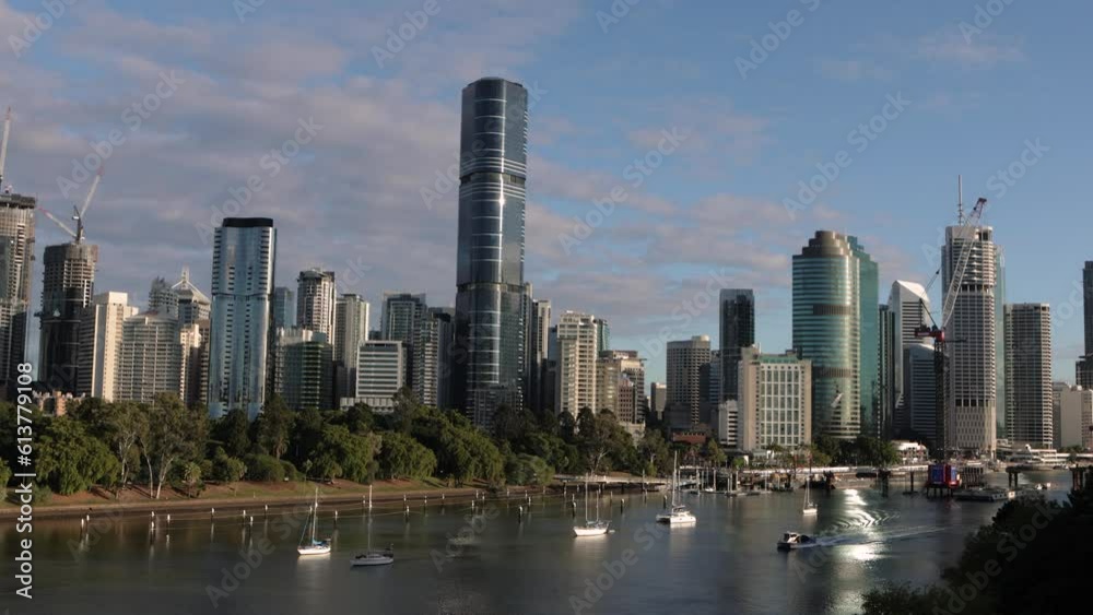 Wide view of Brisbane City, viewed from Kangaroo Point, Queensland, Australia. Wide view of Brisbane City, viewed from Kangaroo Point, Queensland, Australia.