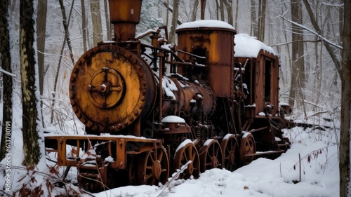 Rusty machinery, once a symbol of industry, now stands motionless, frozen in a state of abandonment. Generative AI