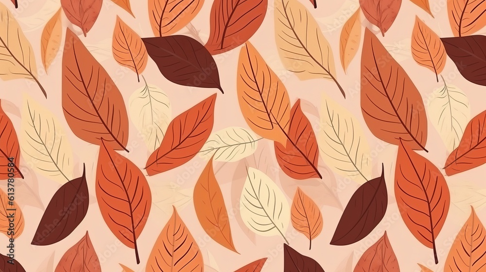 Obraz premium Vector leaves seamless pattern, hand drawn autumn background Generative AI